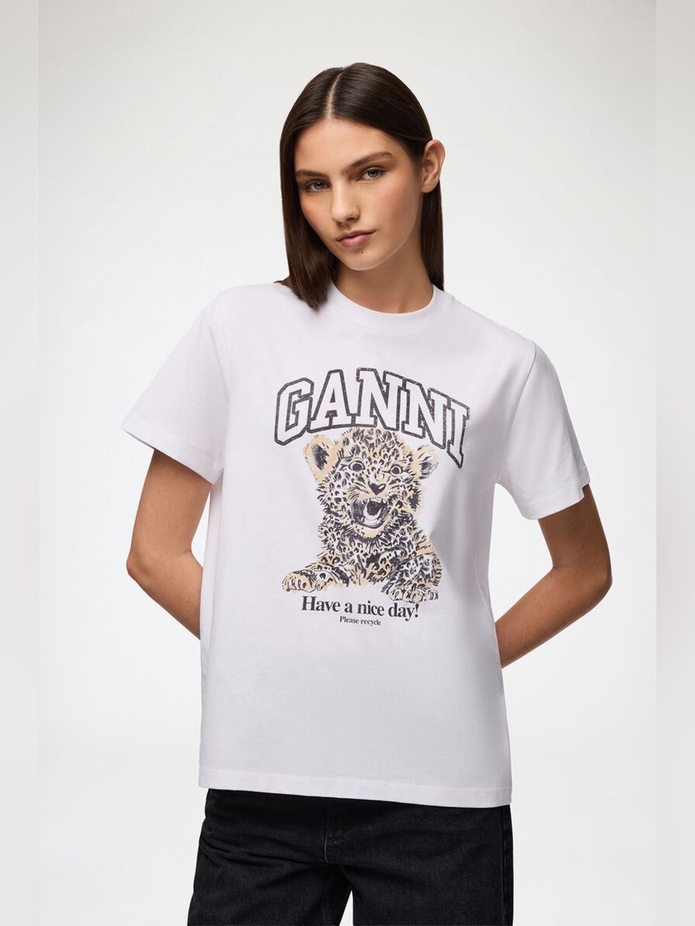 GANNI White Basic Jersey Leopard Relaxed Tee